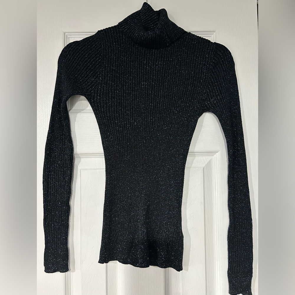 Forever 21 sparkle blue ribbed turtleneck long sleeve sweater
